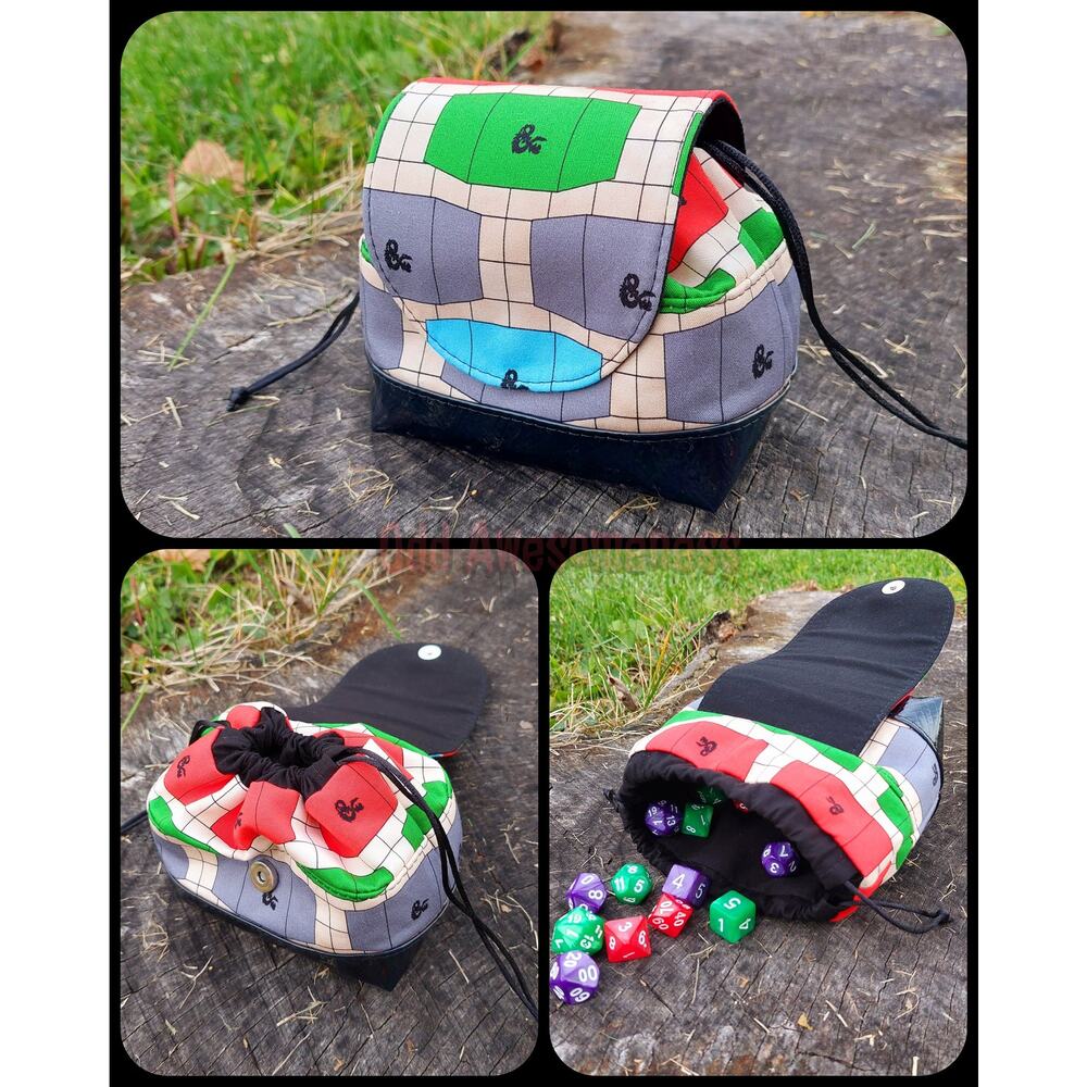 Drawstring Dice Bag with Magnetic Flap DM Dungeon Master Screen Black Vinyl